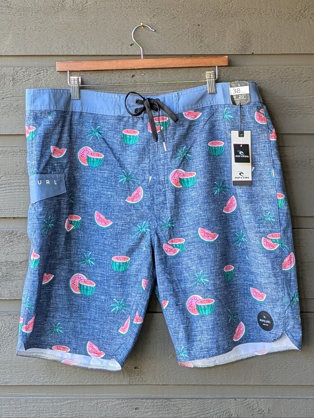 NWT Rip Curl Blue Swim Boardshorts with Pink & Green Watermelon Print Size 38